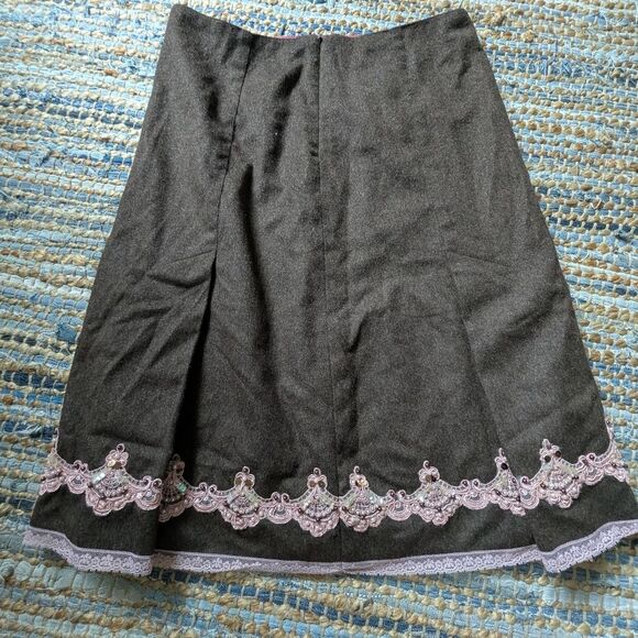 Vtg Express Wool Blend Skirt Brown 0 Pink Lace Trim Beaded Hem Lined Fairycore - Picture 8 of 8